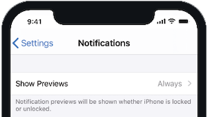 iPhone con la opción Mostrar vistas previas establecida en Siempre